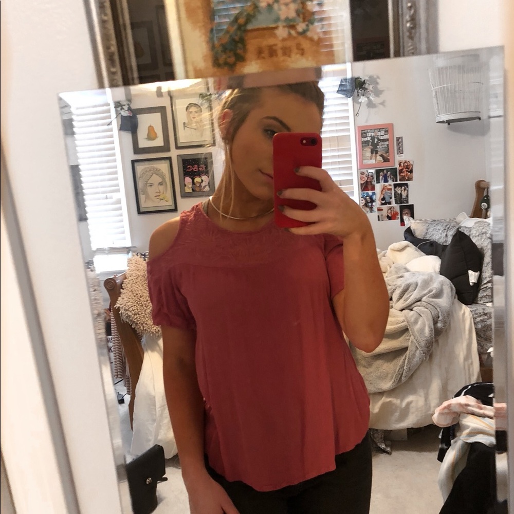 Flowing pink cold shoulder top